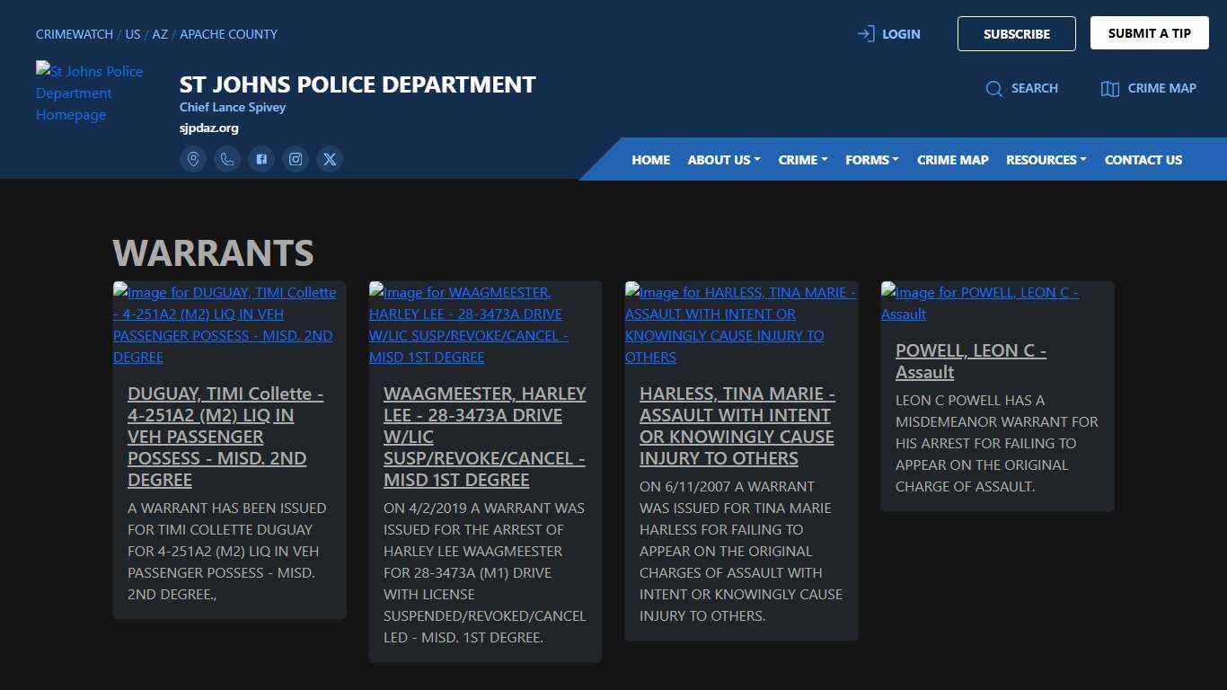 St Johns Police Department Warrants CRIMEWATCH