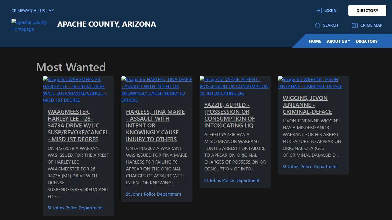 Most Wanted for Apache County, Arizona CRIMEWATCH